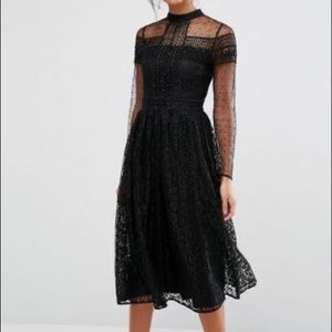 Frock & Frill Lace Beading High Neck Midi Dress